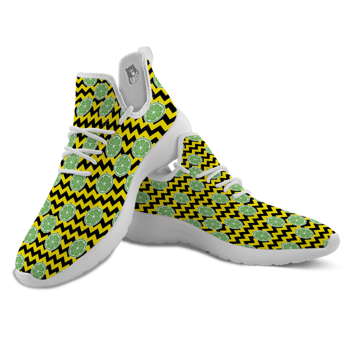 Green Lime And Yellow Zigzag Print Pattern White Athletic Shoes-grizzshop