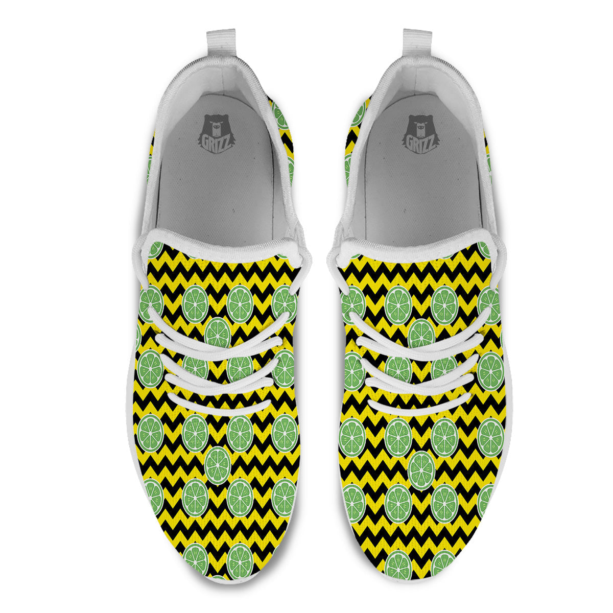 Green Lime And Yellow Zigzag Print Pattern White Athletic Shoes-grizzshop