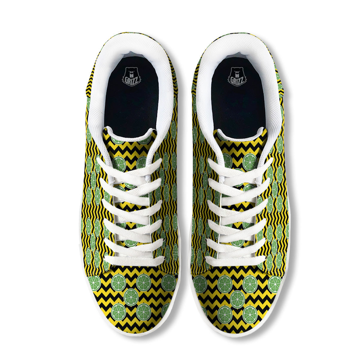 Green Lime And Yellow Zigzag Print Pattern White Low Top Sneakers-grizzshop