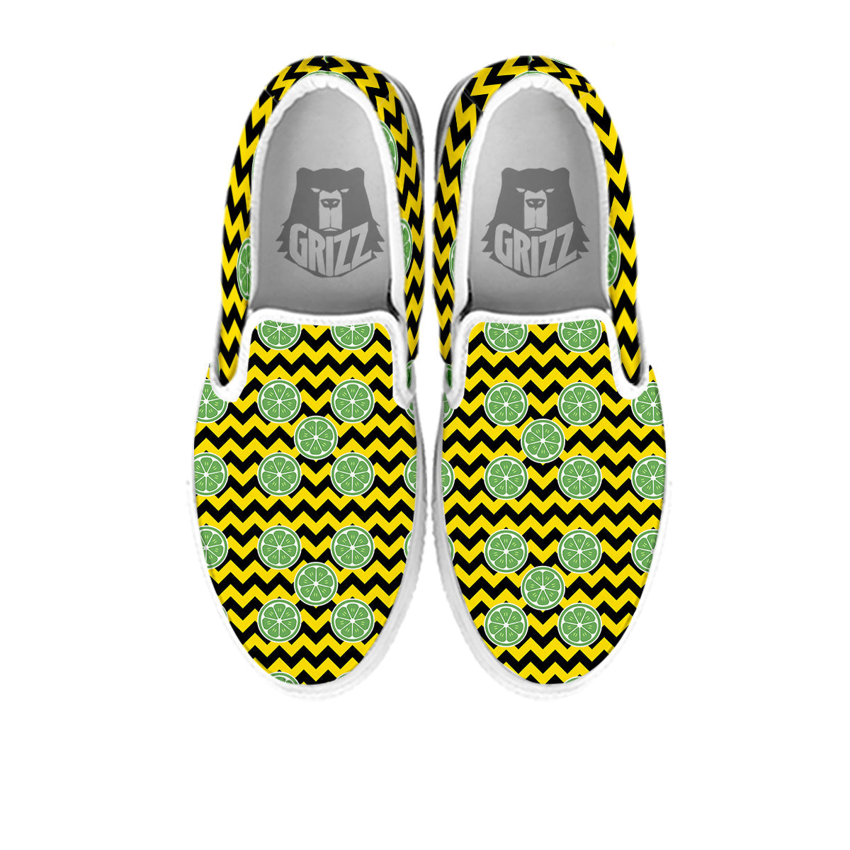 Green Lime And Yellow Zigzag Print Pattern White Slip On Shoes-grizzshop