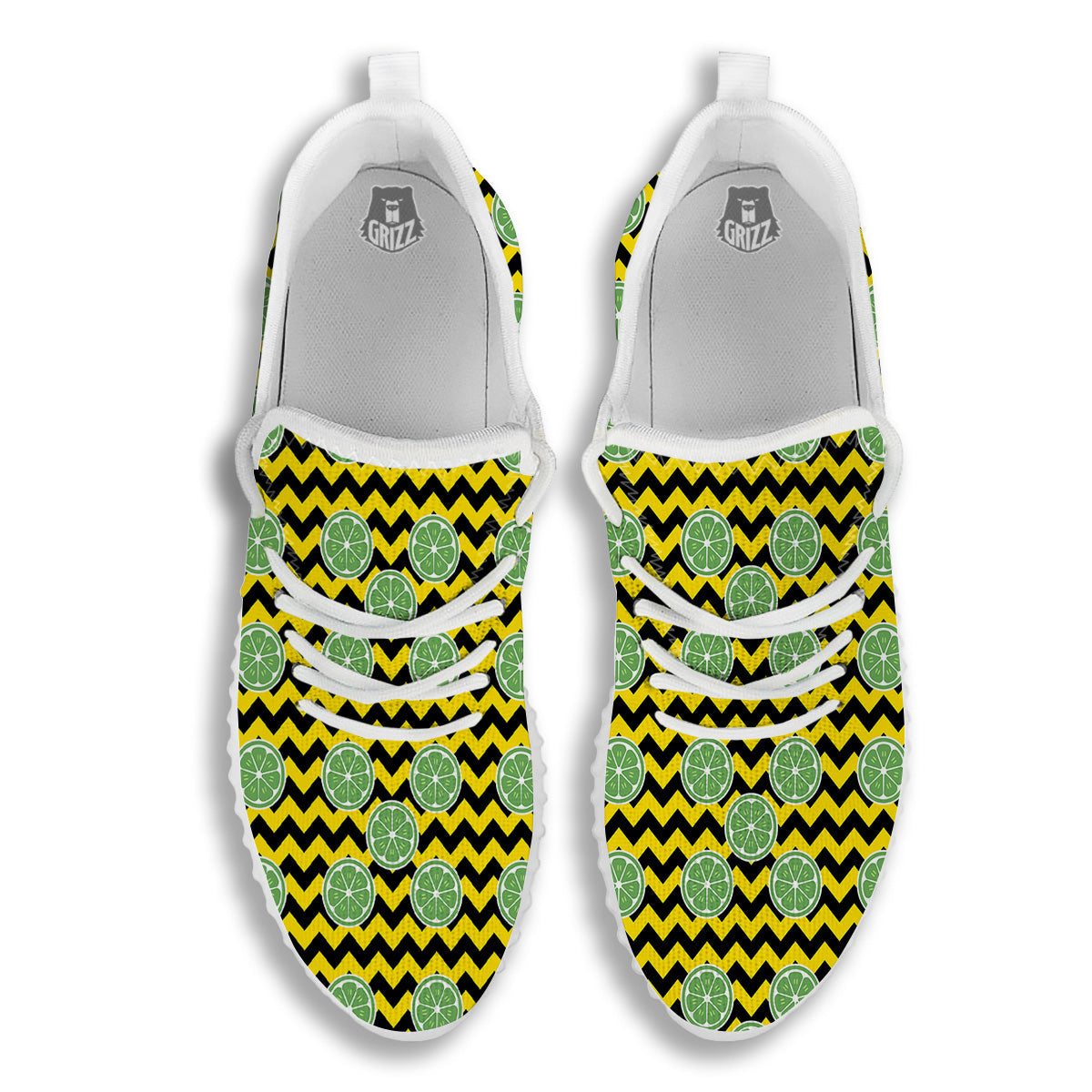 Green Lime And Yellow Zigzag Print Pattern White Walking Shoes-grizzshop