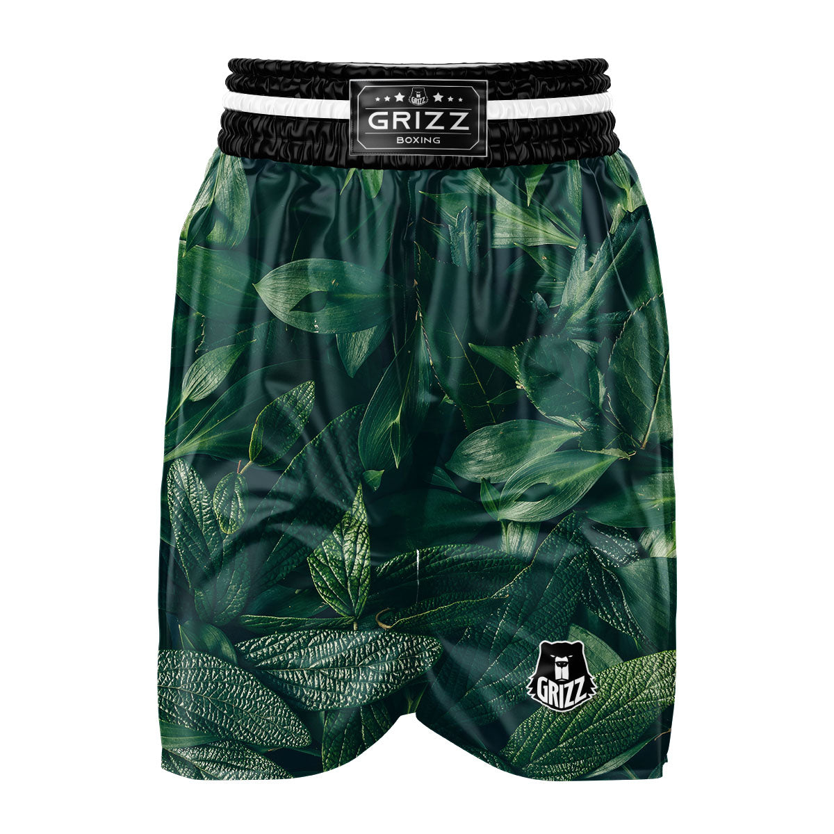 Green Natural Leaf Print Boxing Shorts-grizzshop