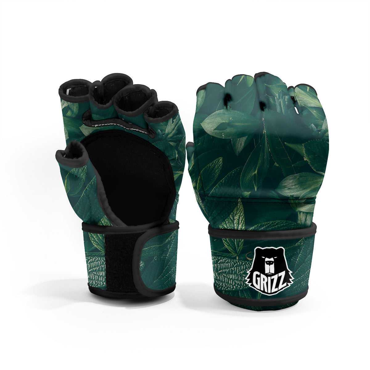 Green Natural Leaf Print MMA Gloves-grizzshop