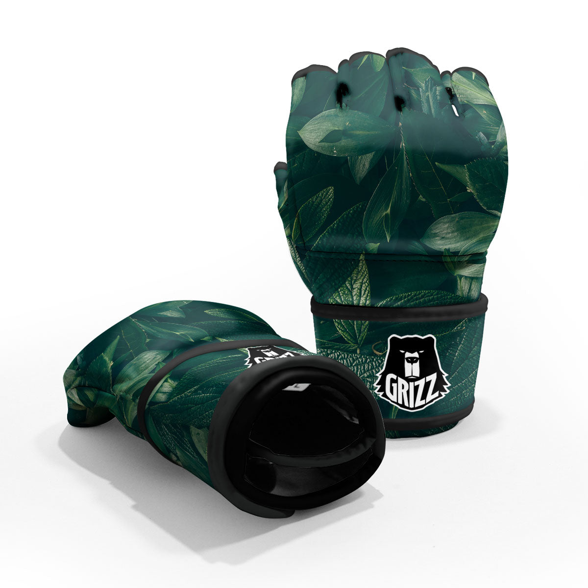 Green Natural Leaf Print MMA Gloves-grizzshop