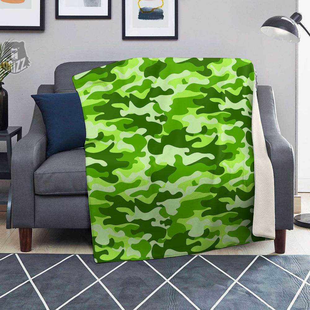 Green Neon Camo And Camouflage Print Blanket-grizzshop