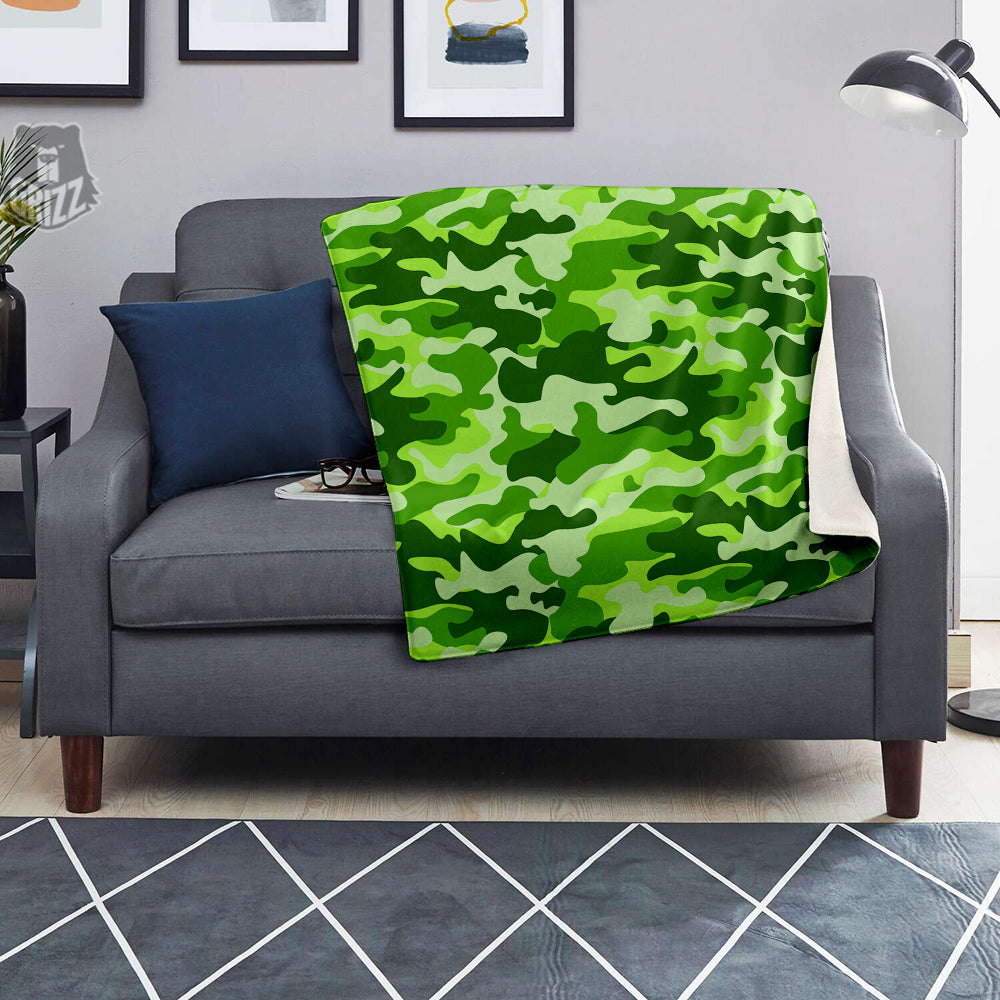 Green Neon Camo And Camouflage Print Blanket-grizzshop