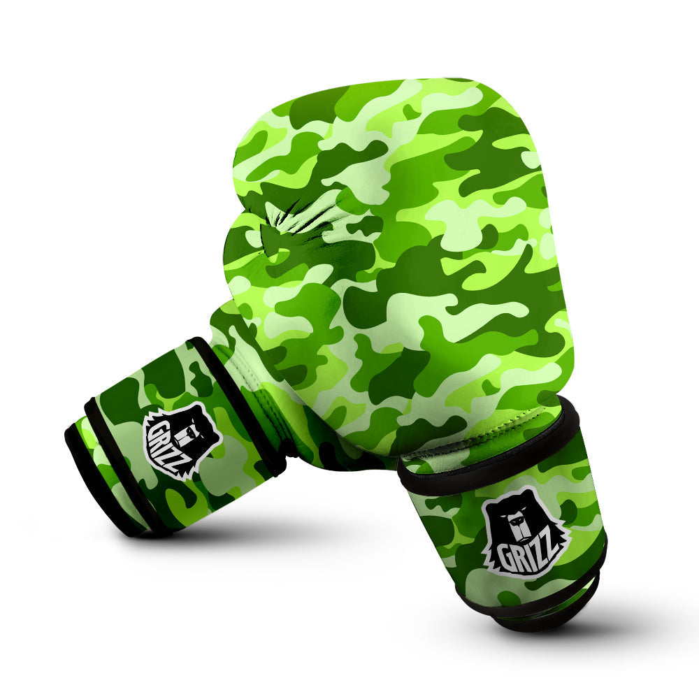 Green Neon Camo And Camouflage Print Boxing Gloves-grizzshop