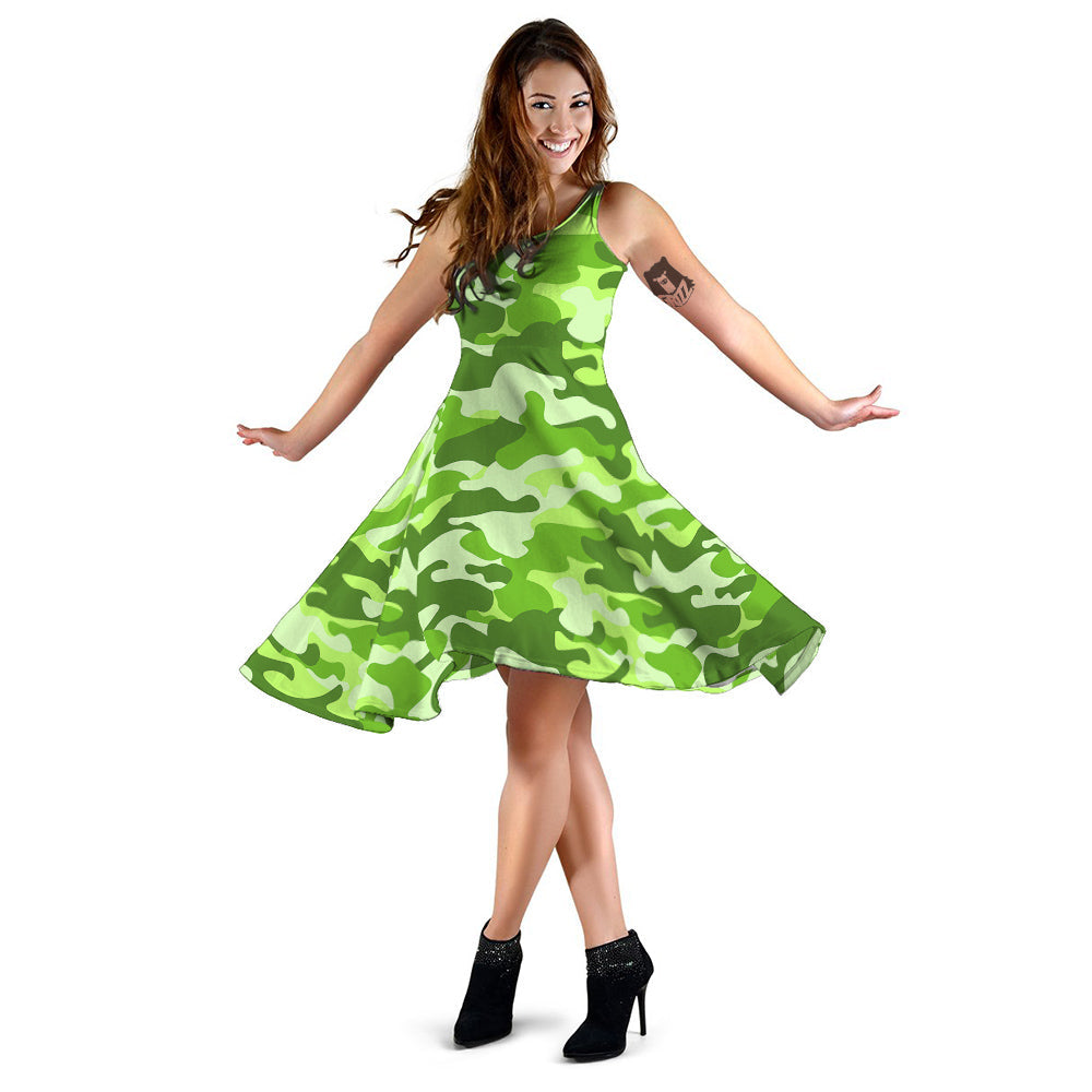 Green Neon Camo And Camouflage Print Dress-grizzshop
