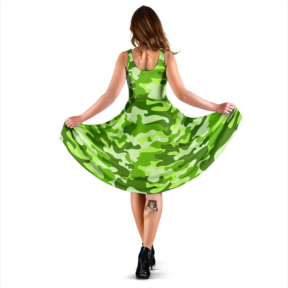 Green Neon Camo And Camouflage Print Dress-grizzshop
