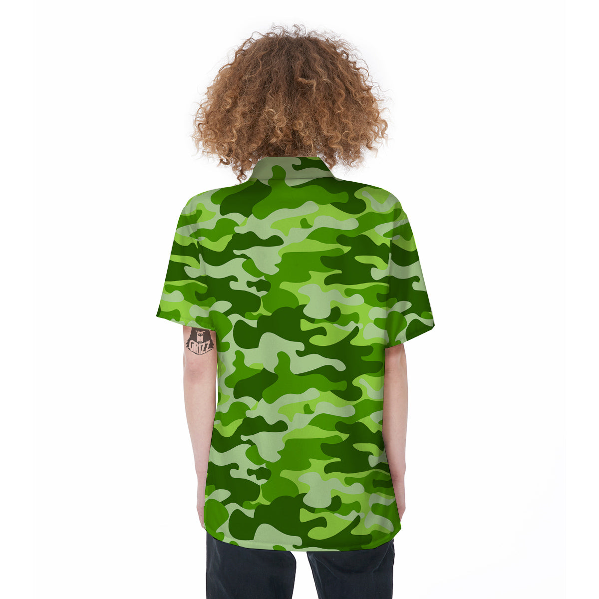 Green Neon Camo And Camouflage Print Women's Short Sleeve Shirts-grizzshop
