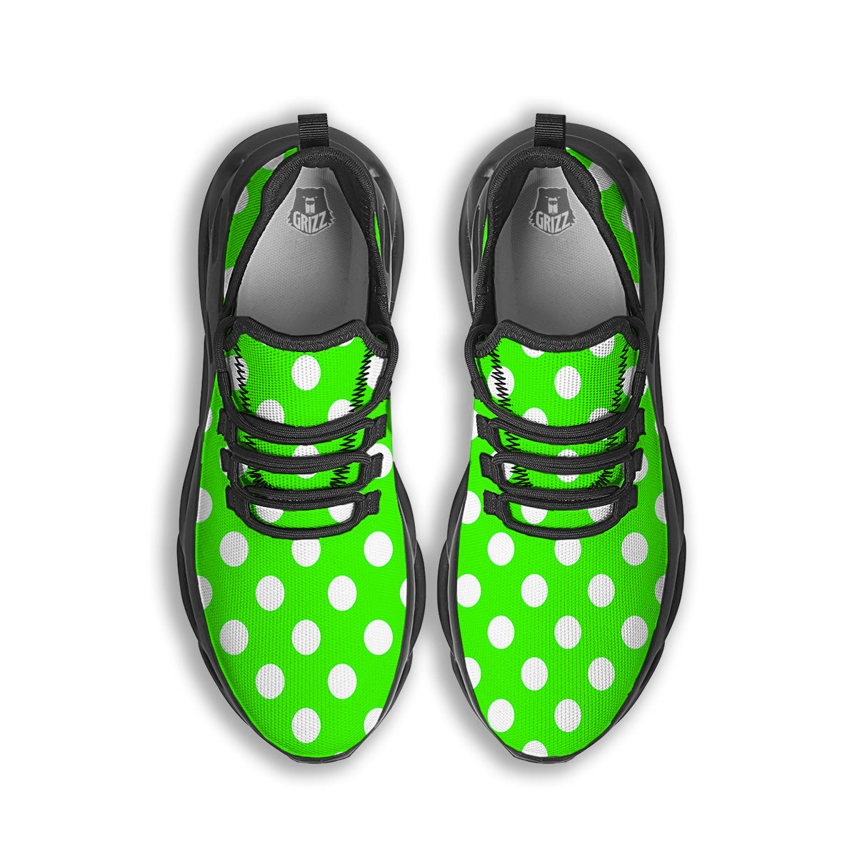 Green Neon Color Polka Dot Print Pattern Black Running Shoes-grizzshop