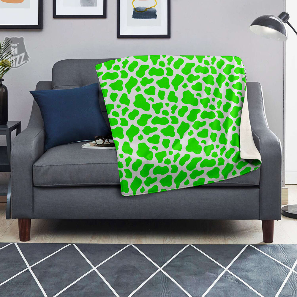 Green Neon Cow Print Pattern Blanket-grizzshop