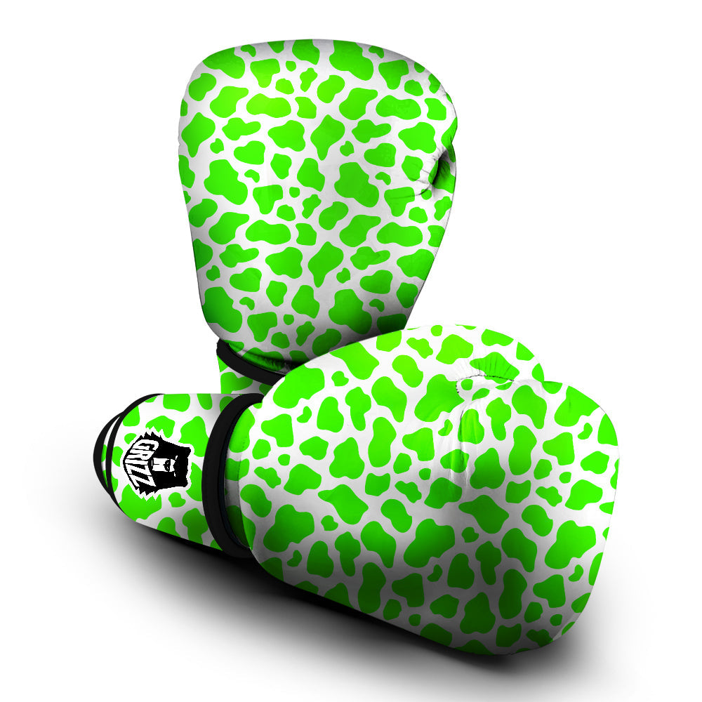 Green Neon Cow Print Pattern Boxing Gloves-grizzshop