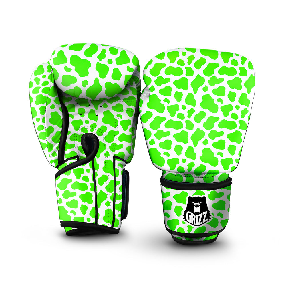 Green Neon Cow Print Pattern Boxing Gloves-grizzshop
