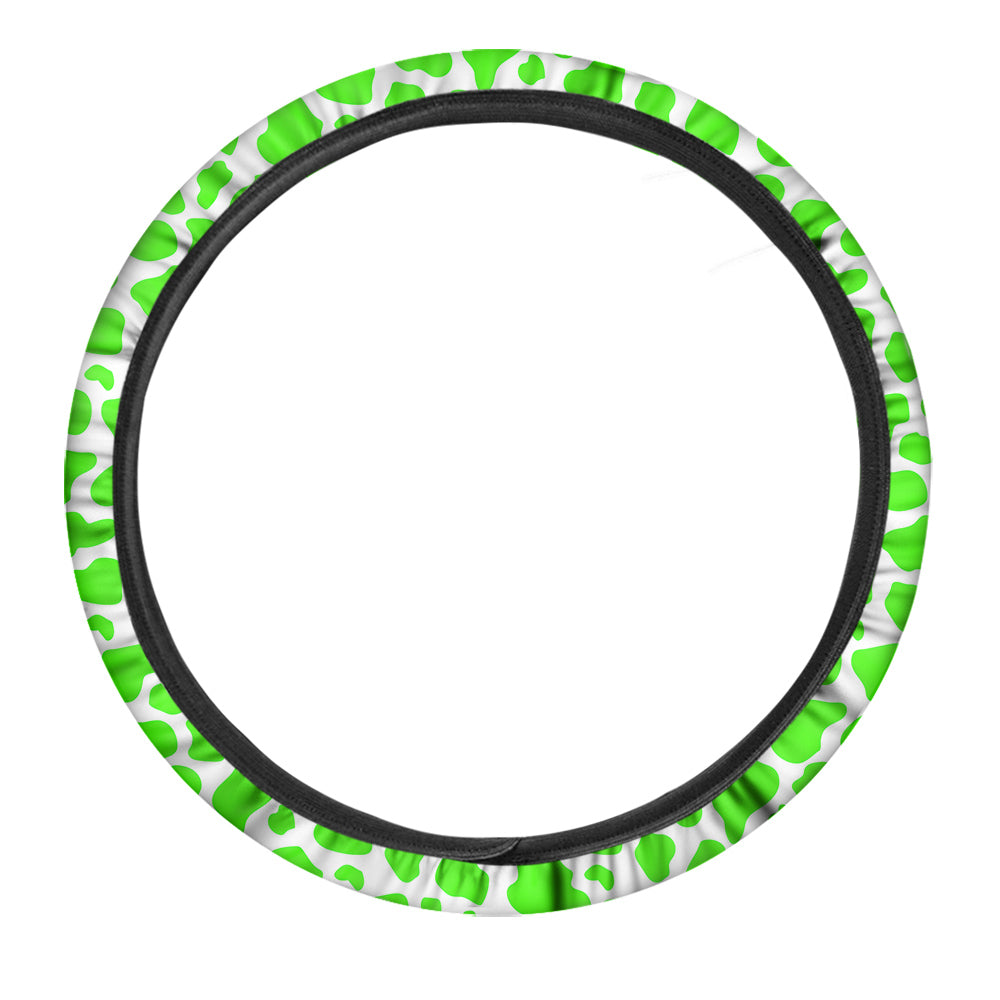 Green Neon Cow Print Pattern Car Steering Wheel Cover-grizzshop