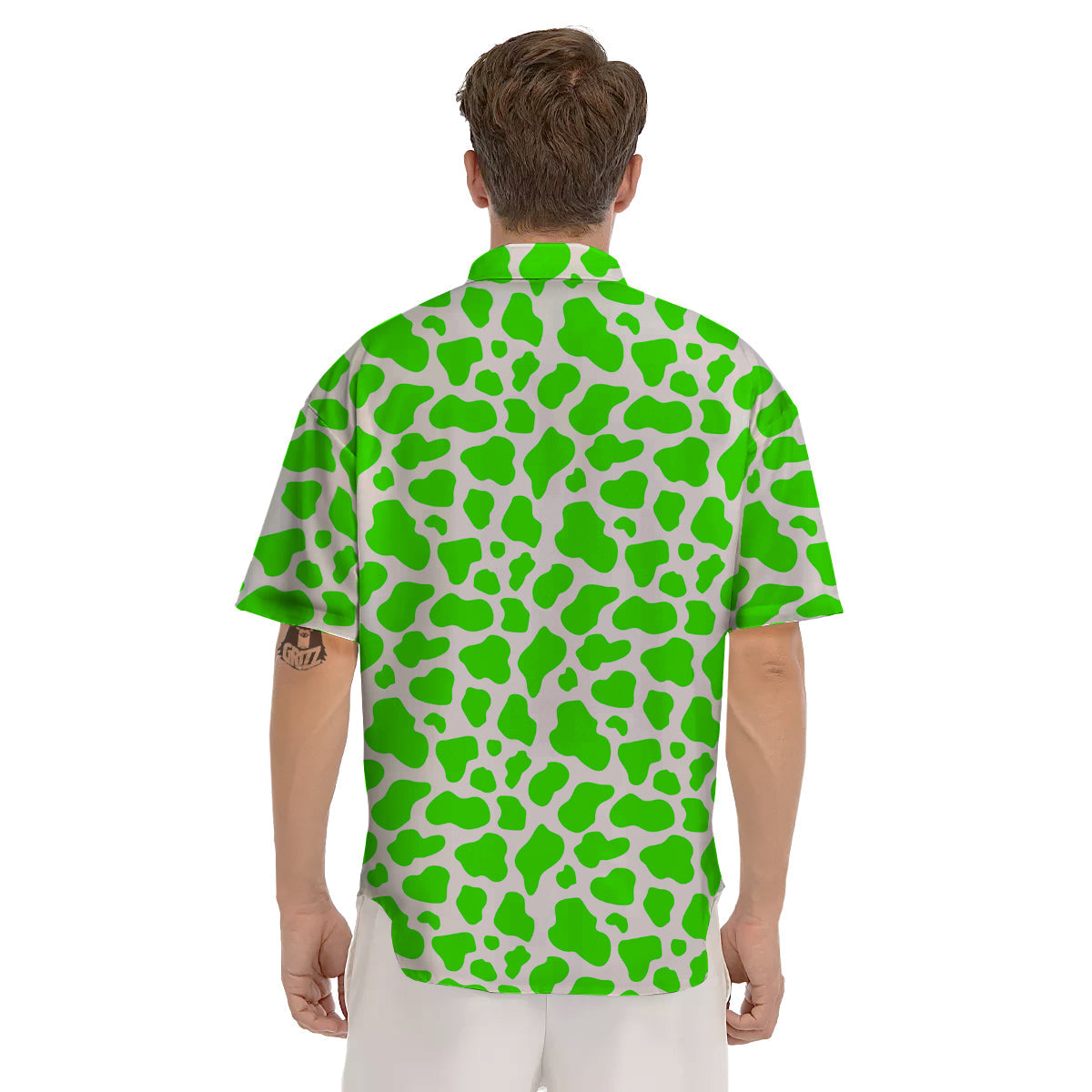 Green Neon Cow Print Pattern Men's Short Sleeve Shirts-grizzshop
