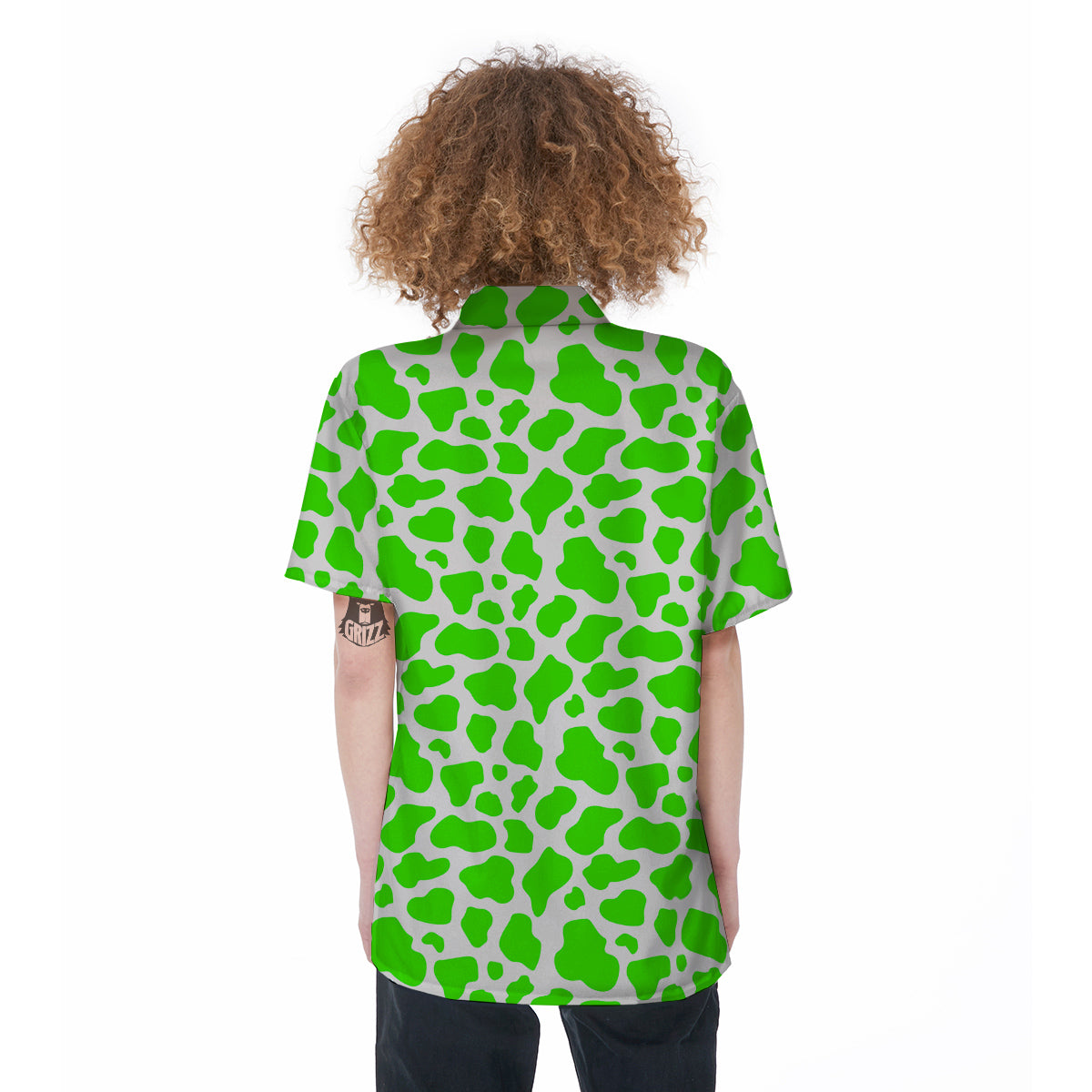 Green Neon Cow Print Pattern Women's Short Sleeve Shirts-grizzshop