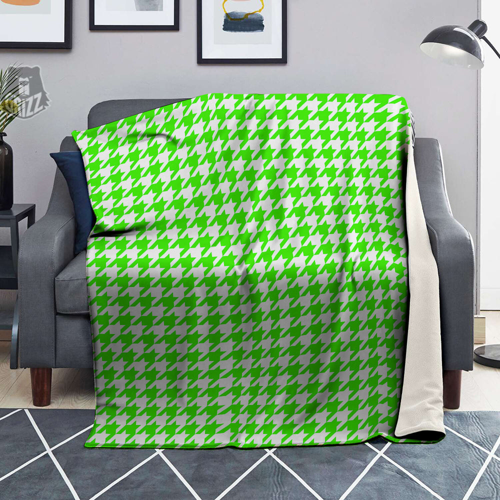 Green Neon Houndstooth Print Blanket-grizzshop