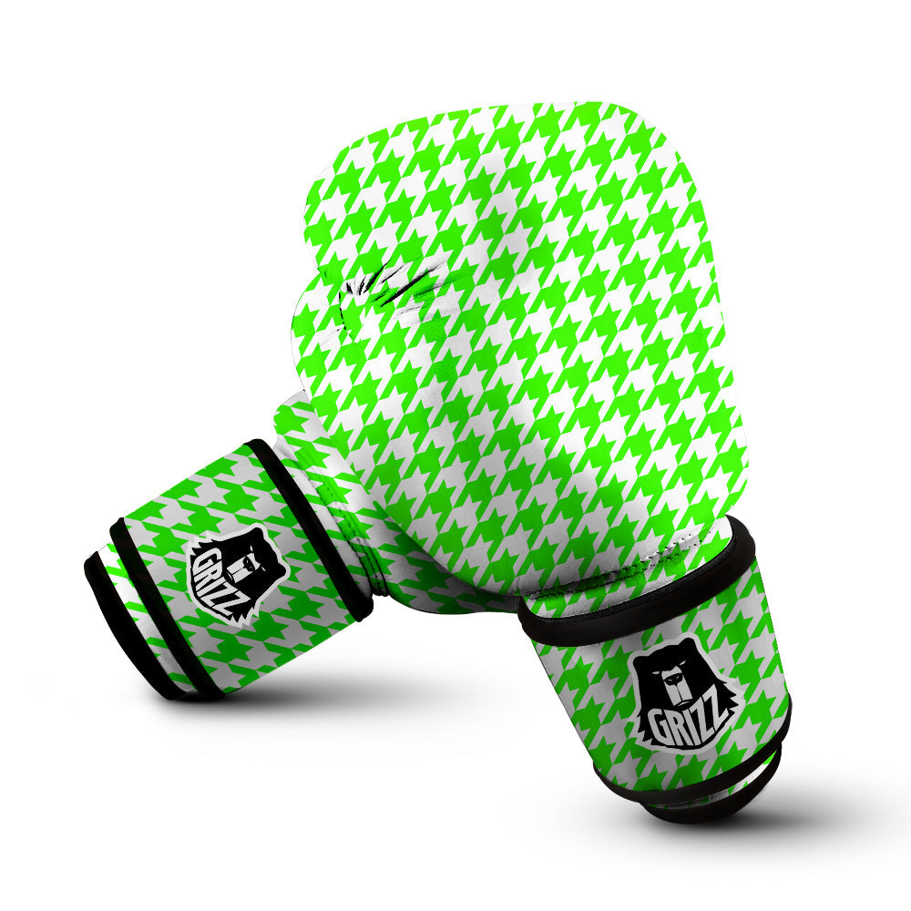 Green Neon Houndstooth Print Boxing Gloves-grizzshop