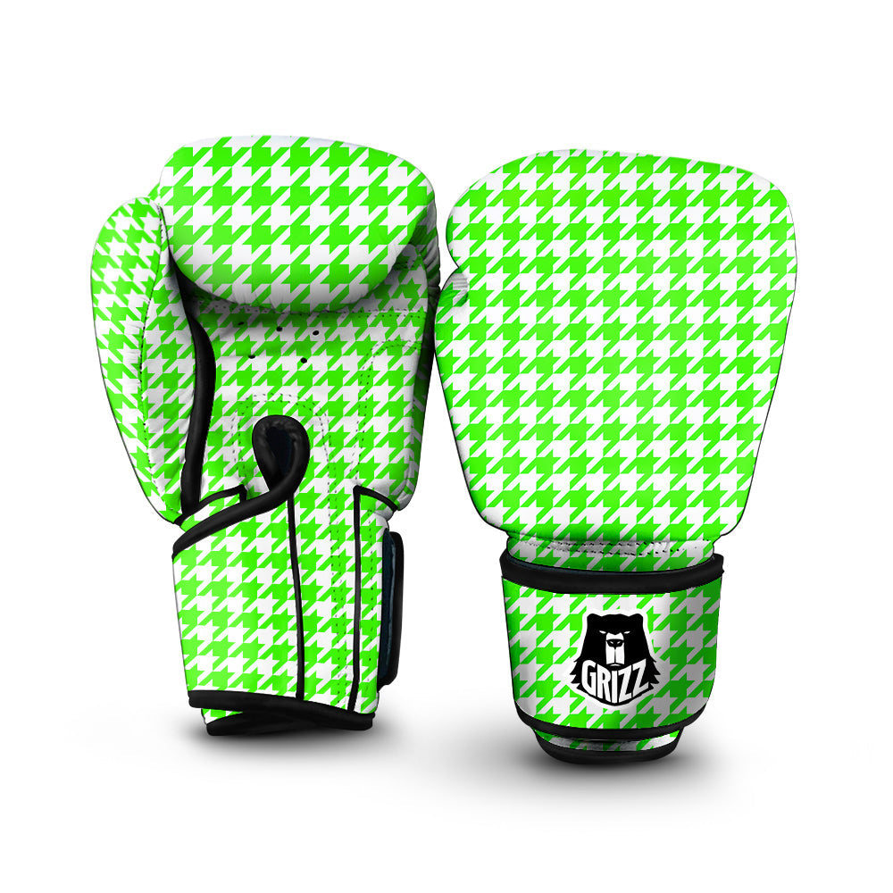 Green Neon Houndstooth Print Boxing Gloves-grizzshop