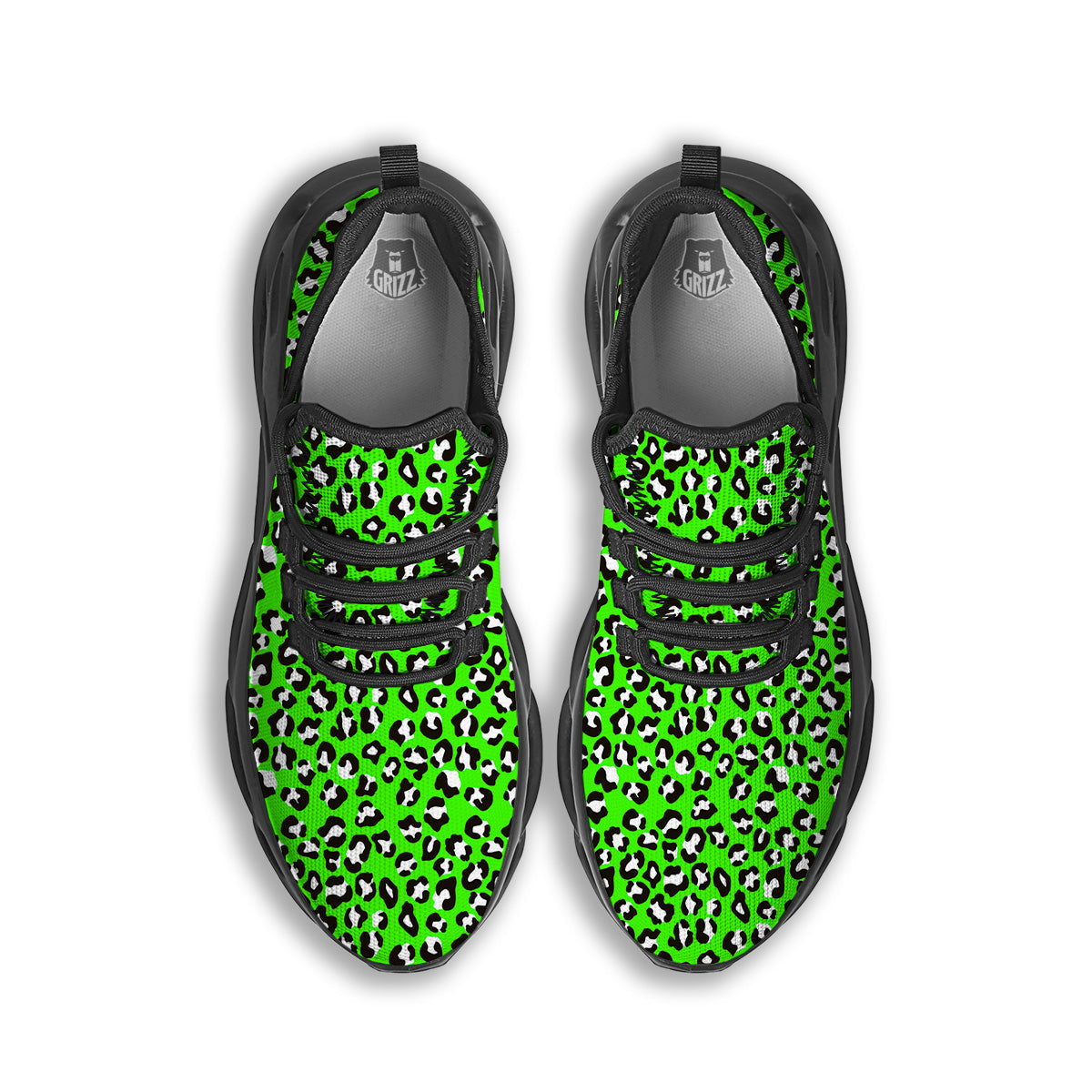 Green Neon Leopard Print Pattern Black Running Shoes-grizzshop