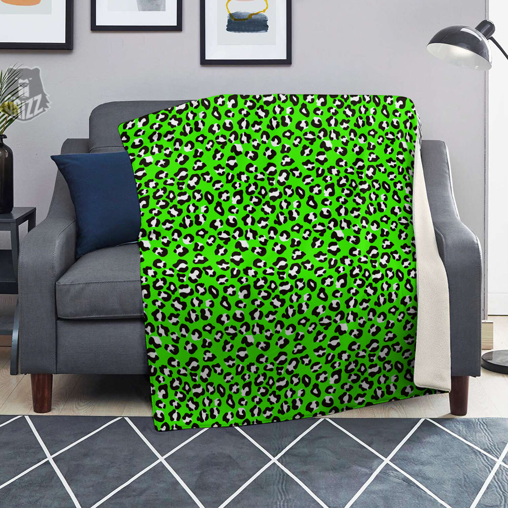 Green Neon Leopard Print Pattern Blanket-grizzshop