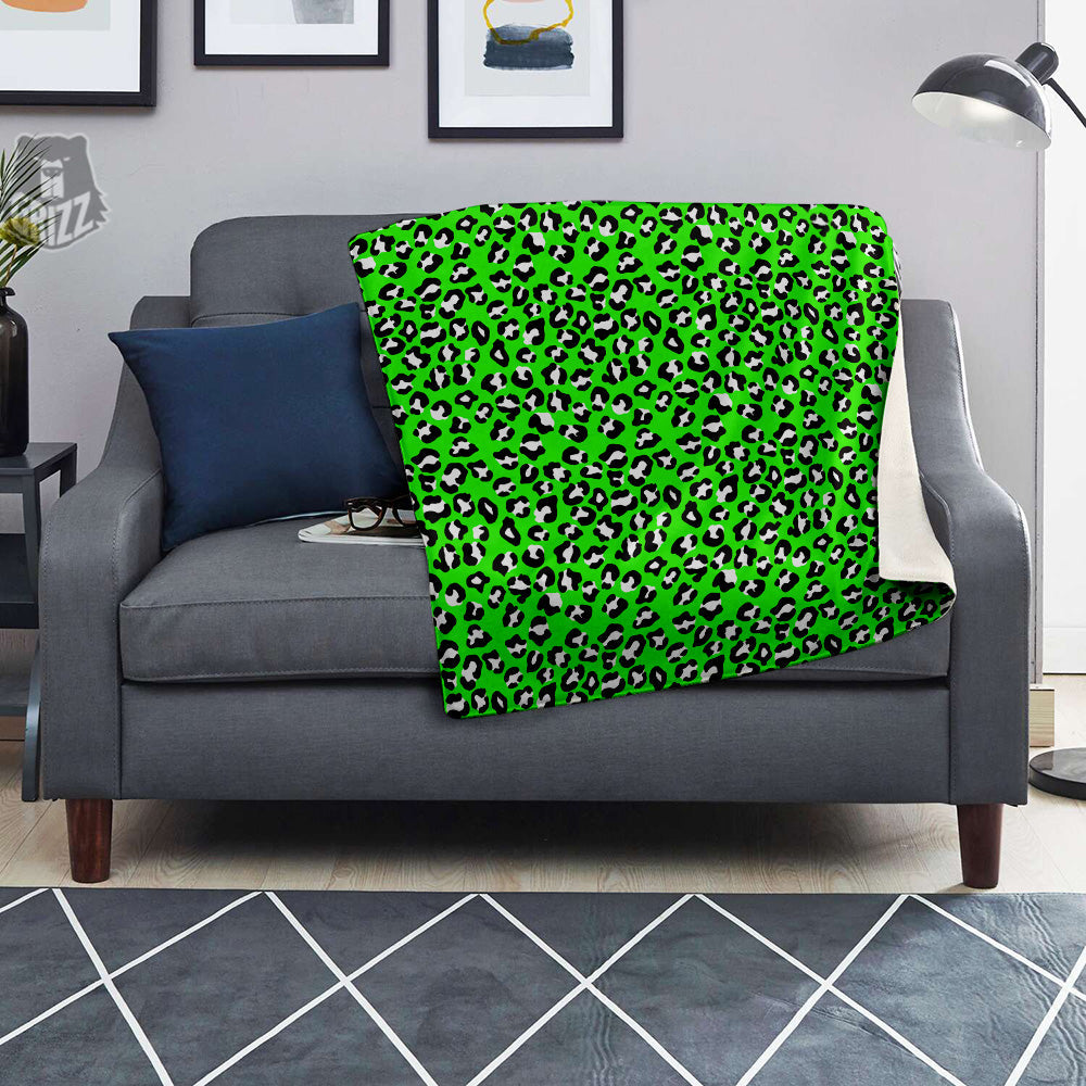 Green Neon Leopard Print Pattern Blanket-grizzshop