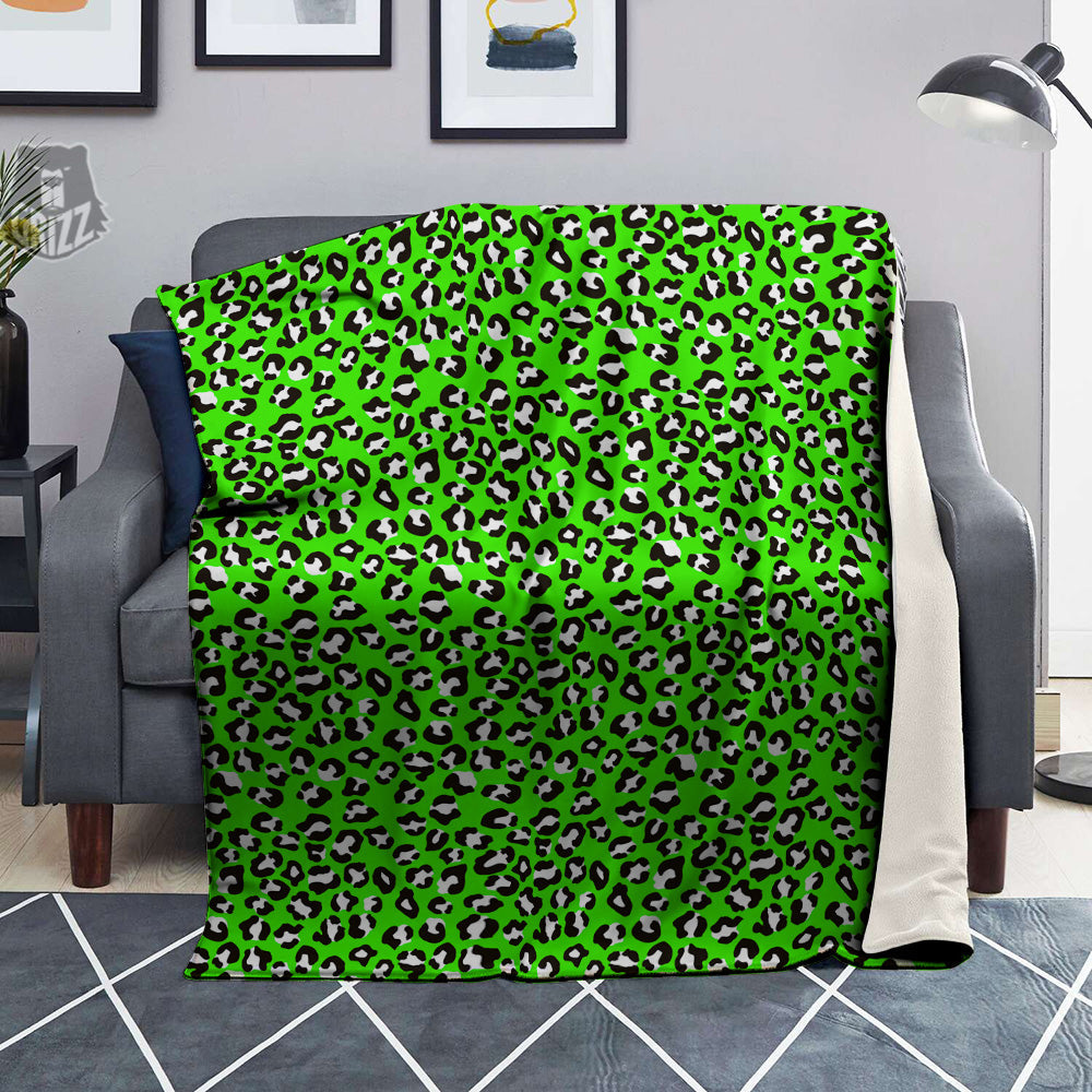 Green Neon Leopard Print Pattern Blanket-grizzshop