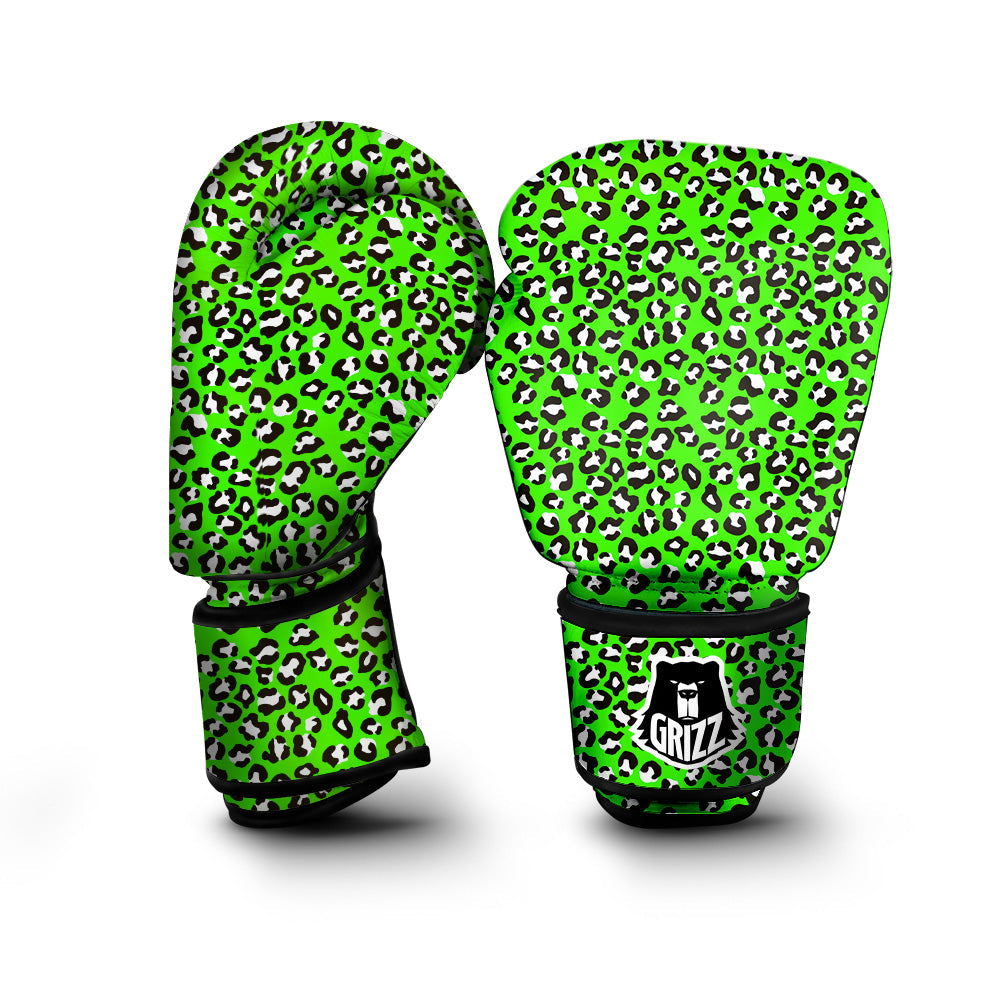 Green Neon Leopard Print Pattern Boxing Gloves-grizzshop
