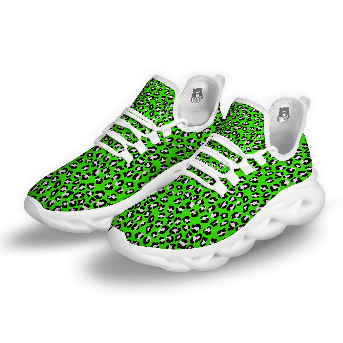 Green Neon Leopard Print Pattern White Running Shoes-grizzshop