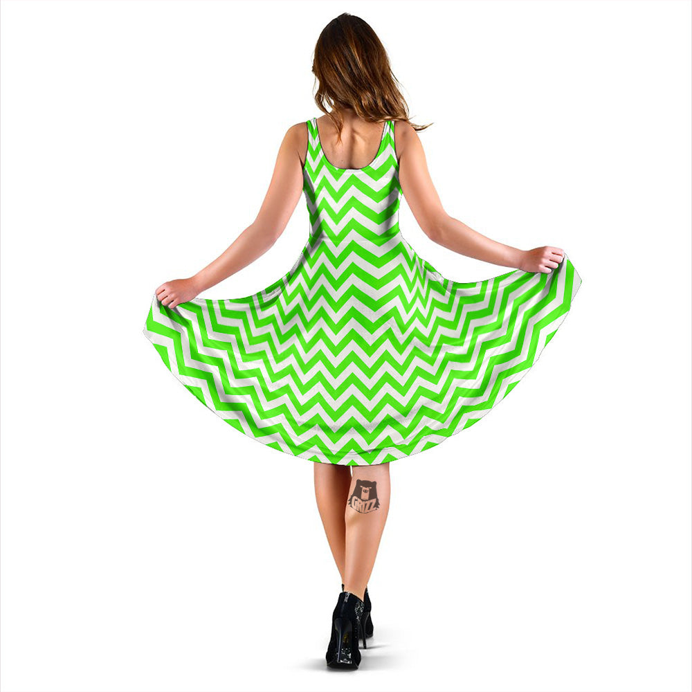 Green Neon Zigzag Print Pattern Dress-grizzshop