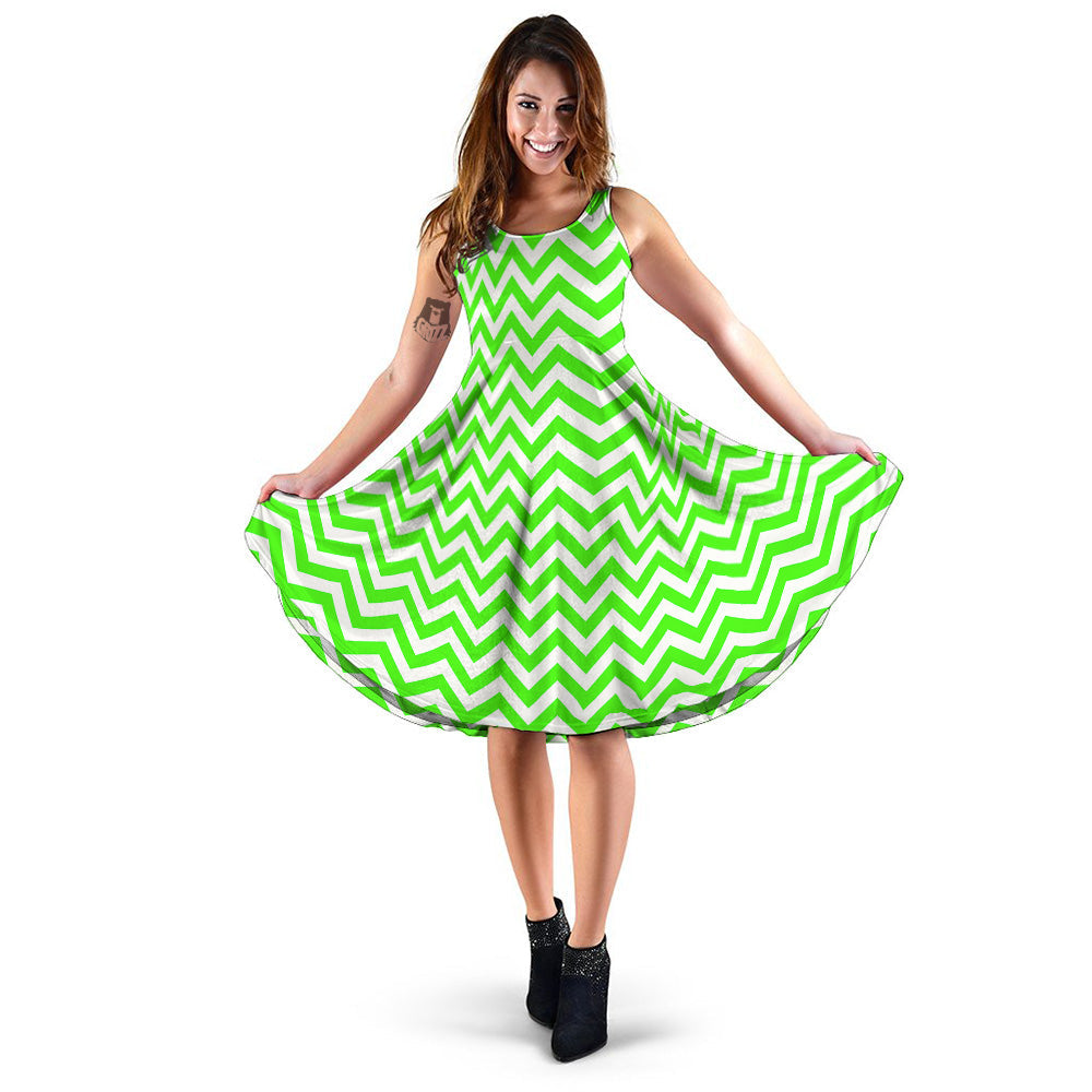 Green Neon Zigzag Print Pattern Dress-grizzshop