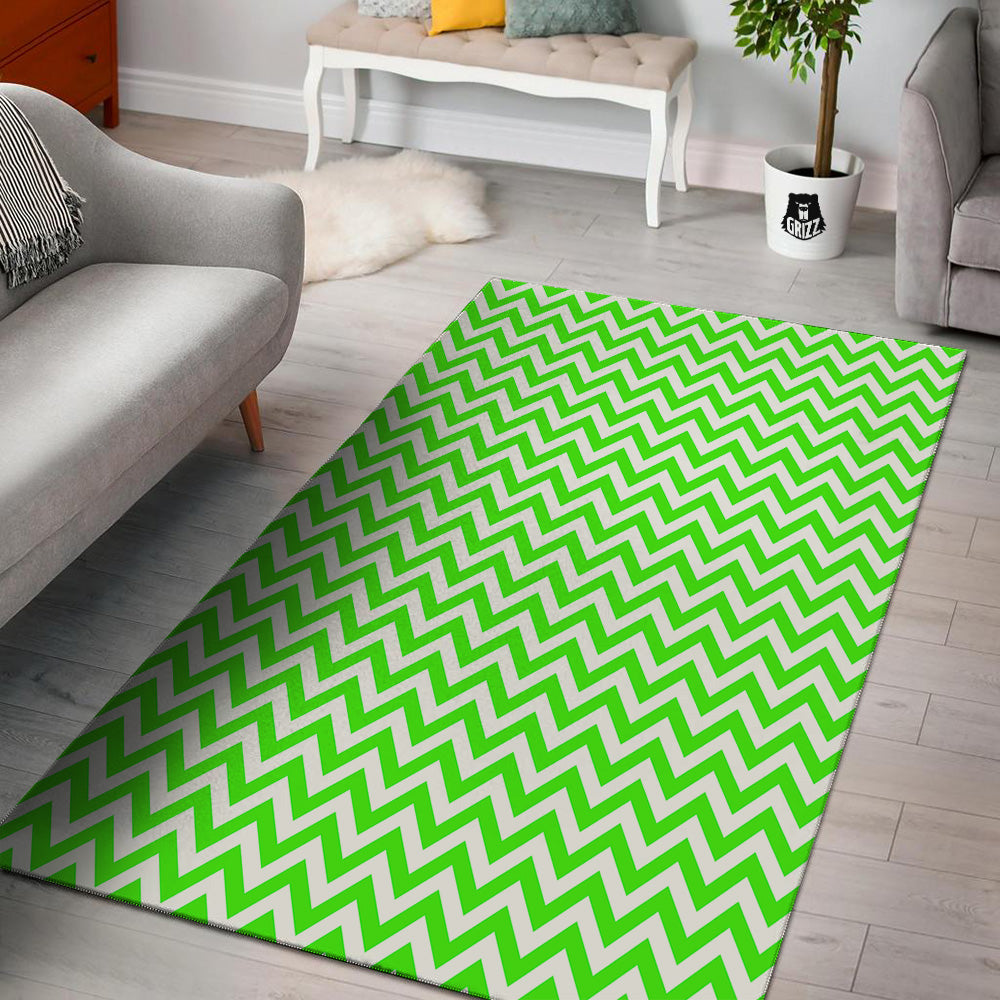 Green Neon Zigzag Print Pattern Floor Mat-grizzshop
