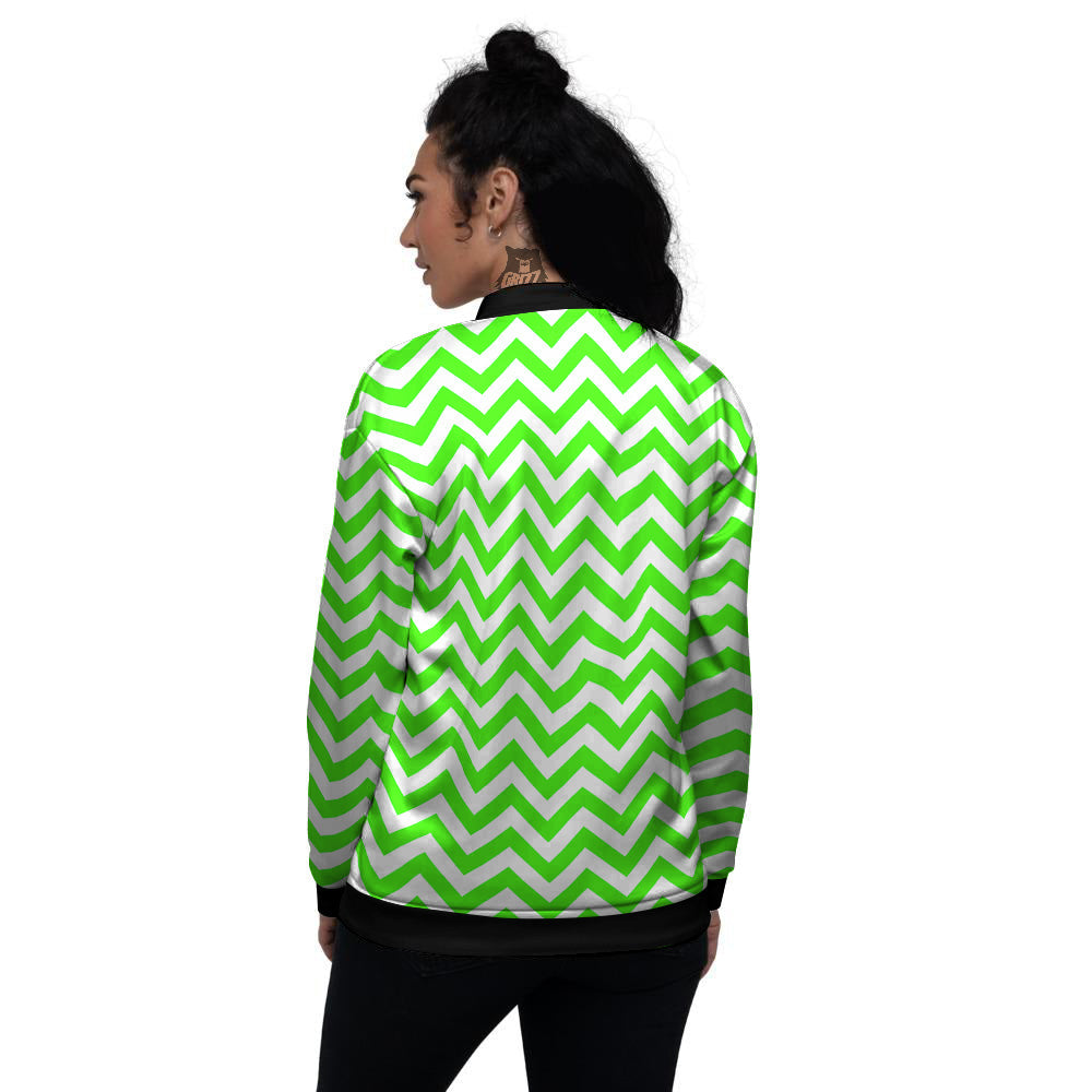 Green Neon Zigzag Print Pattern Women's Bomber Jacket-grizzshop