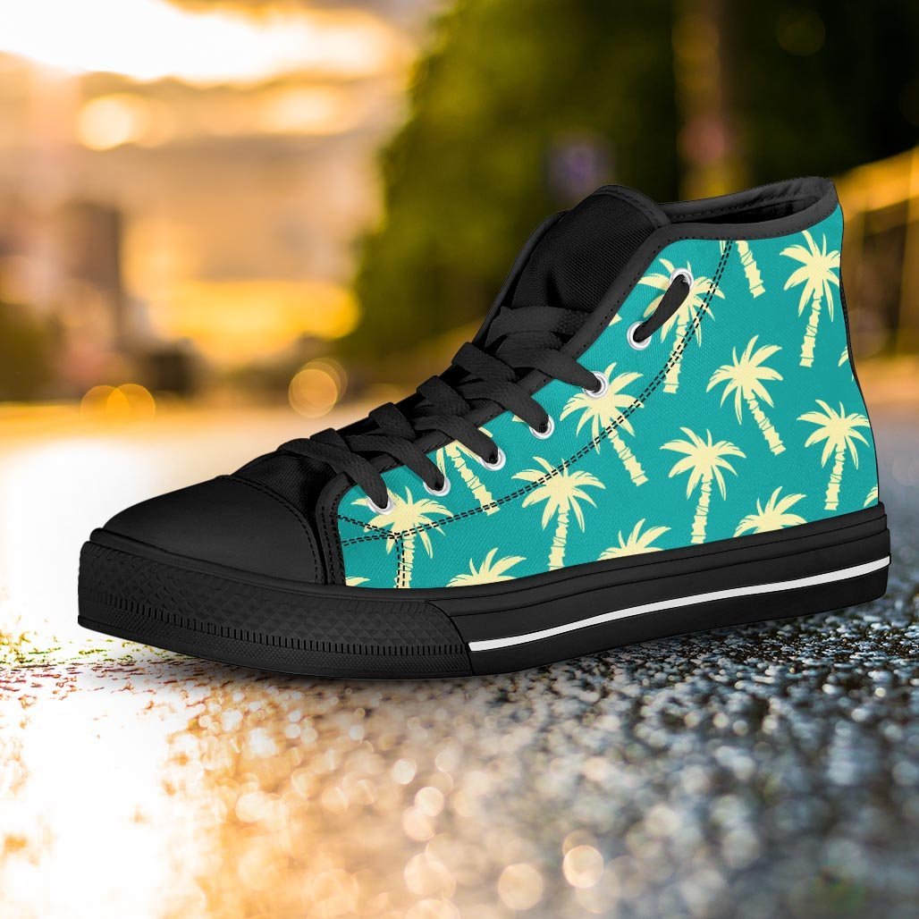 Green Palm Tree Hawaiin Print Women's High Top Shoes-grizzshop