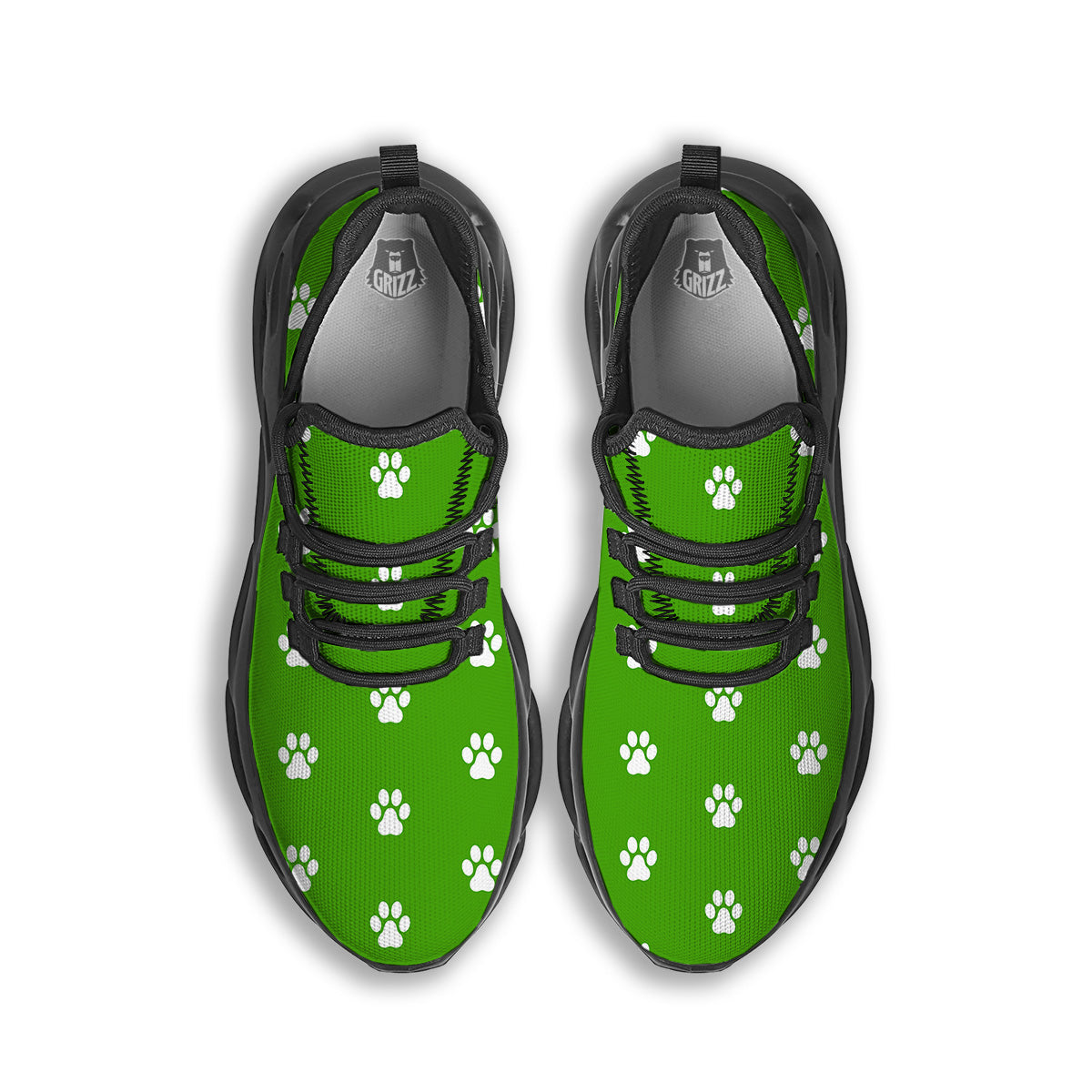 Green Paw Print Black Running Shoes-grizzshop