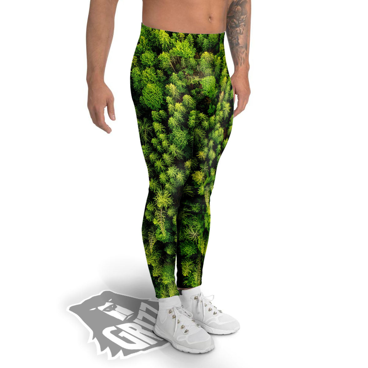 Green Pine Summer Forest Print Men's Leggings-grizzshop