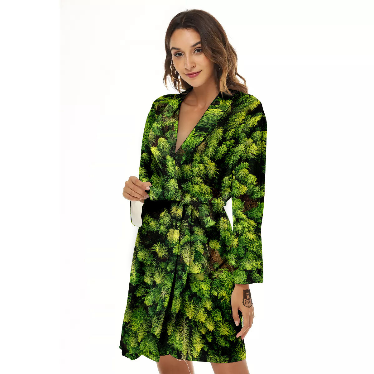 Green Pine Summer Forest Print Women's Robe-grizzshop