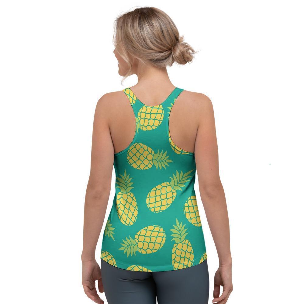 Green Pineapple Print Women's Racerback Tank Top-grizzshop