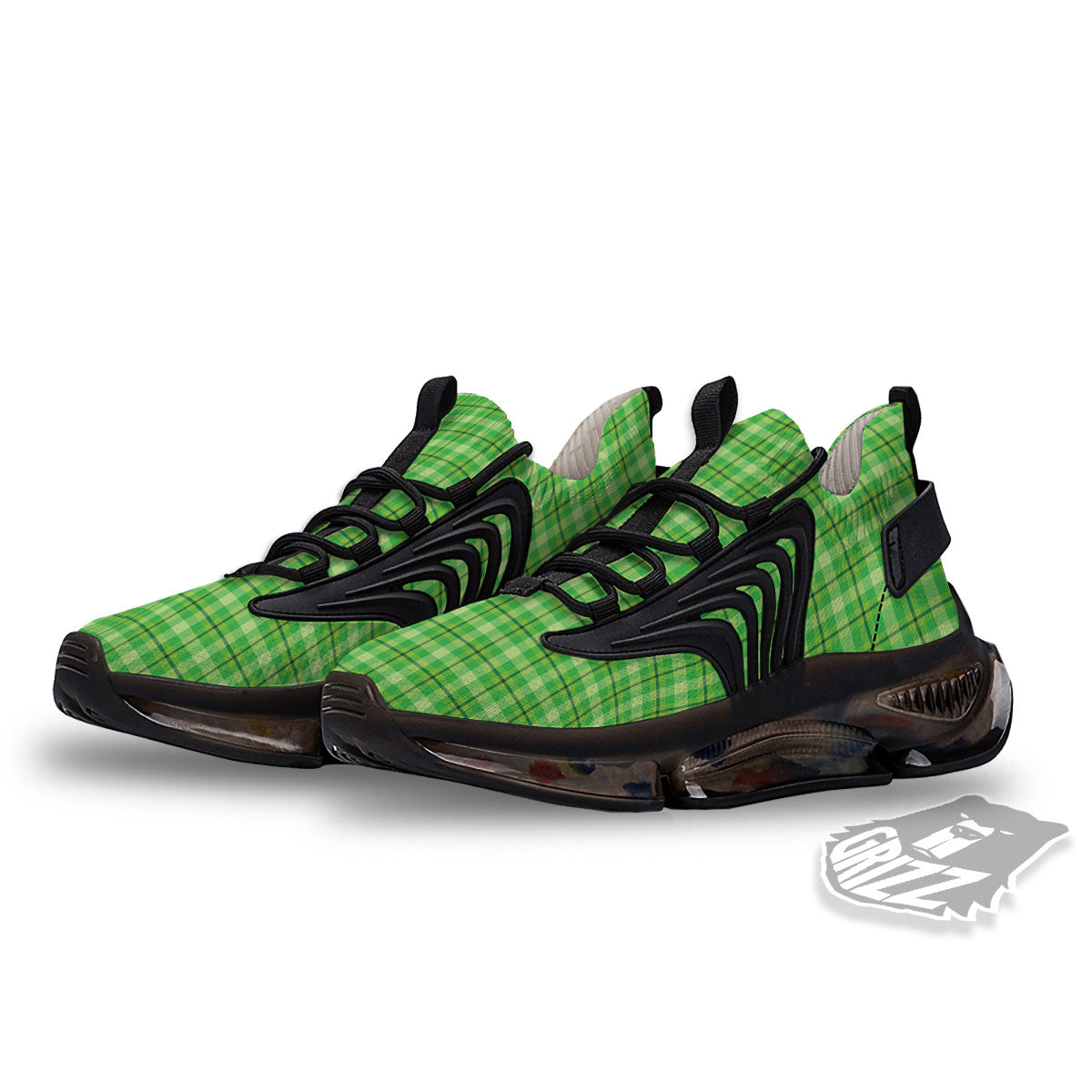 Green Plaid Shamrock Print Pattern Black Gym Shoes-grizzshop