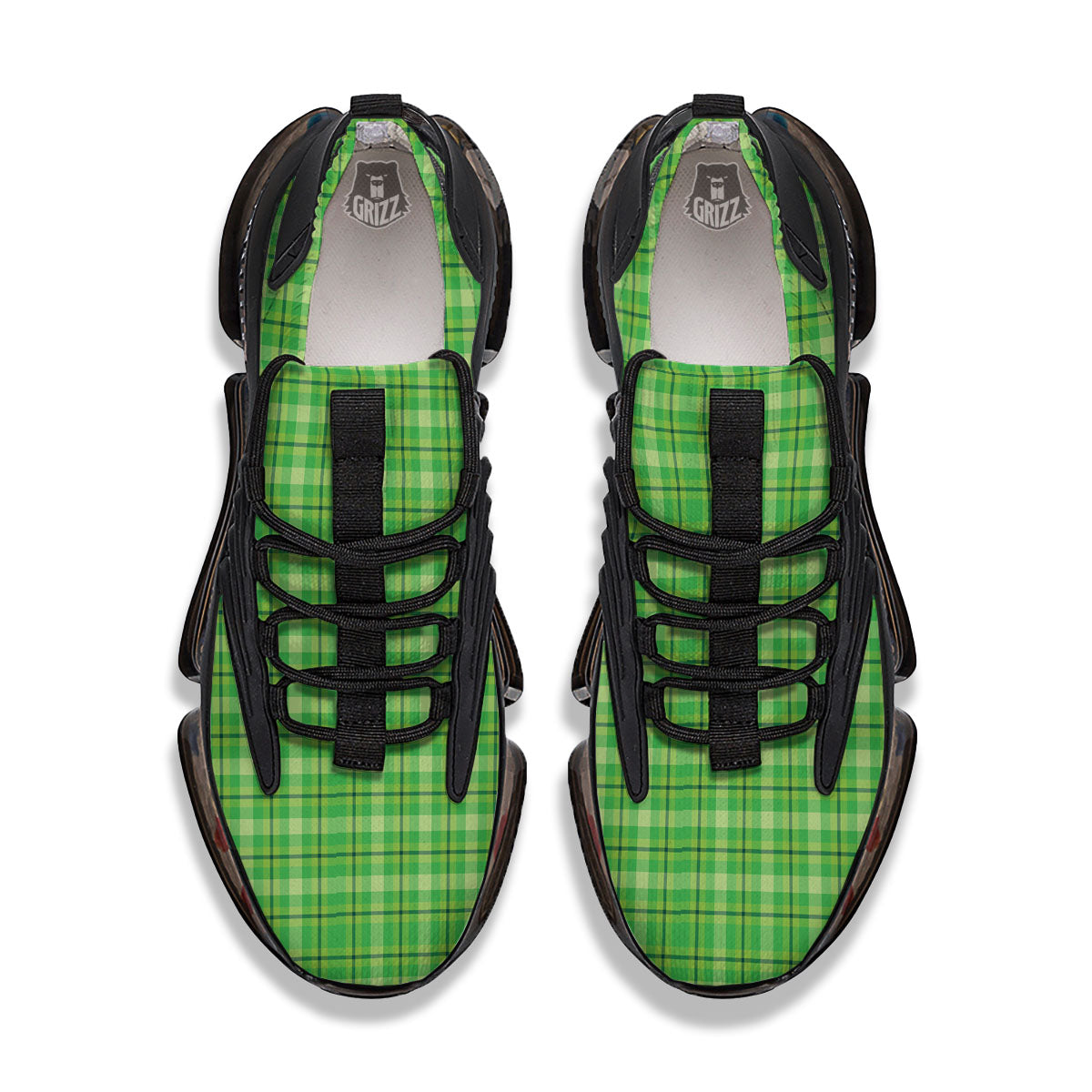 Green Plaid Shamrock Print Pattern Black Gym Shoes-grizzshop