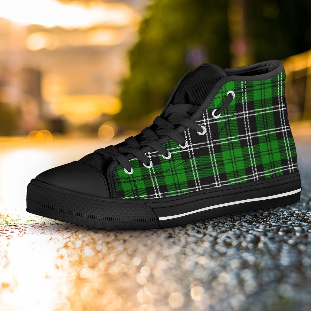 Green Plaid Tartan Print Women's High Top Shoes-grizzshop