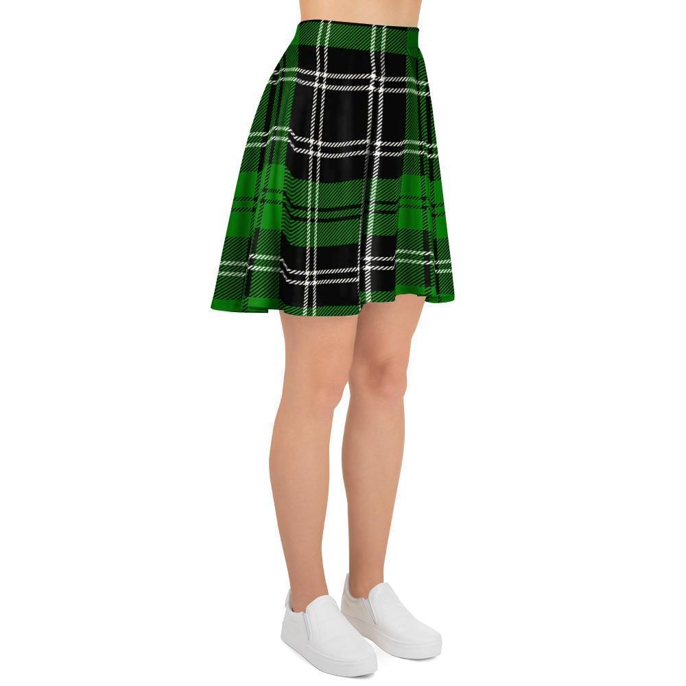 Green Plaid Tartan Print Women's Skirt-grizzshop