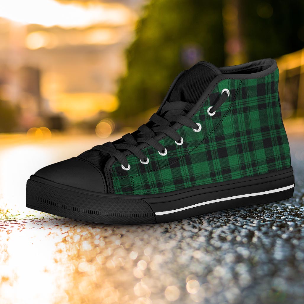 Green Plaid Tartan Sottish Women's High Top Shoes-grizzshop