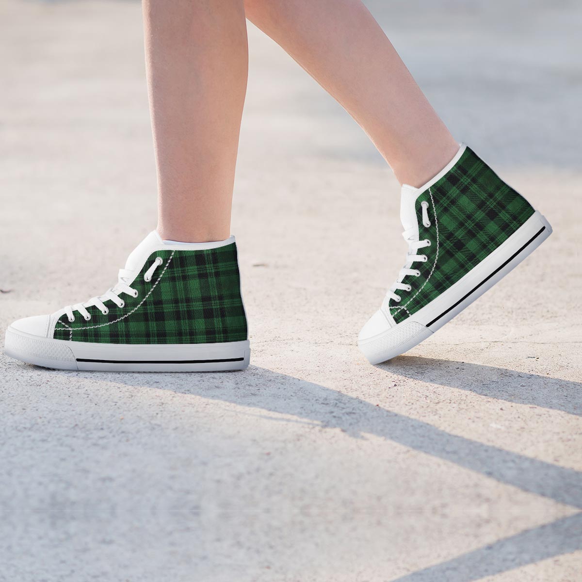 Green Plaid Tartan Sottish Women's High Top Shoes-grizzshop