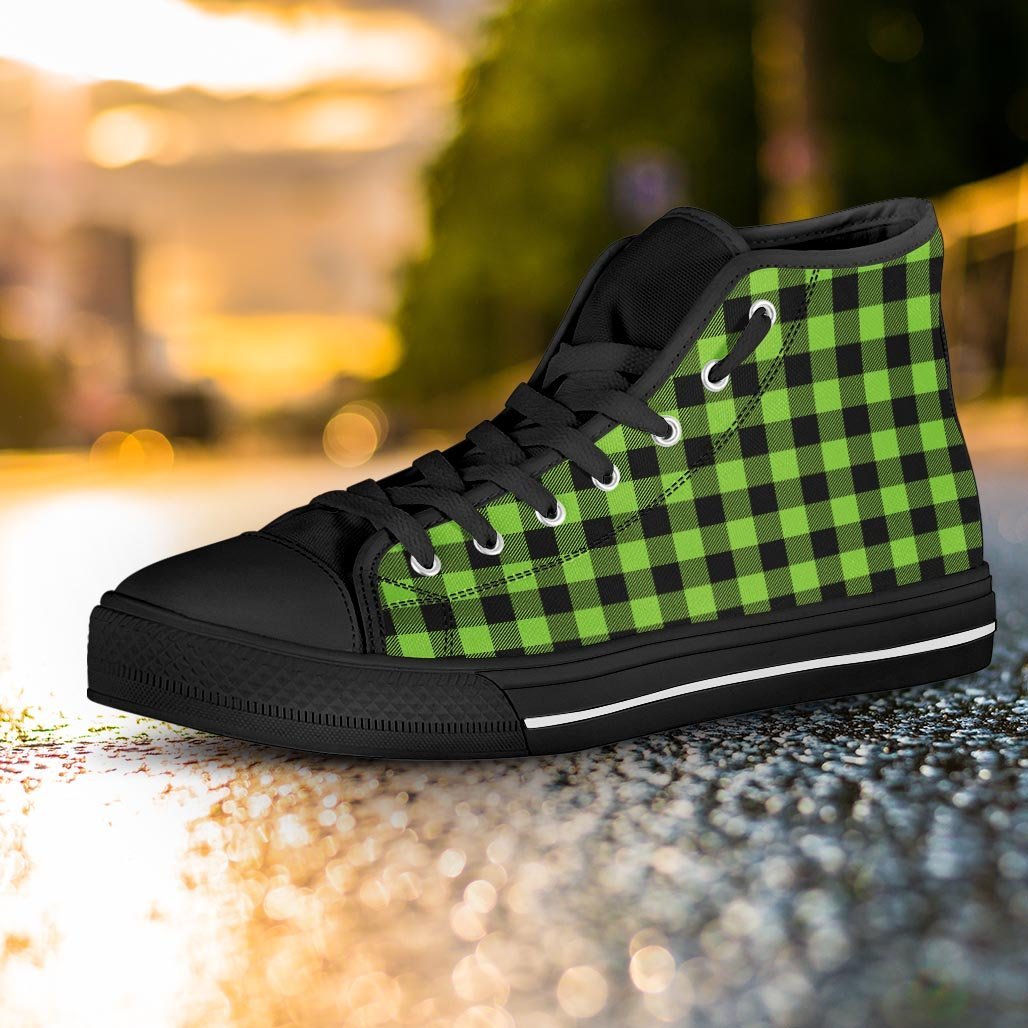 Green Plaid Women's High Top Shoes-grizzshop