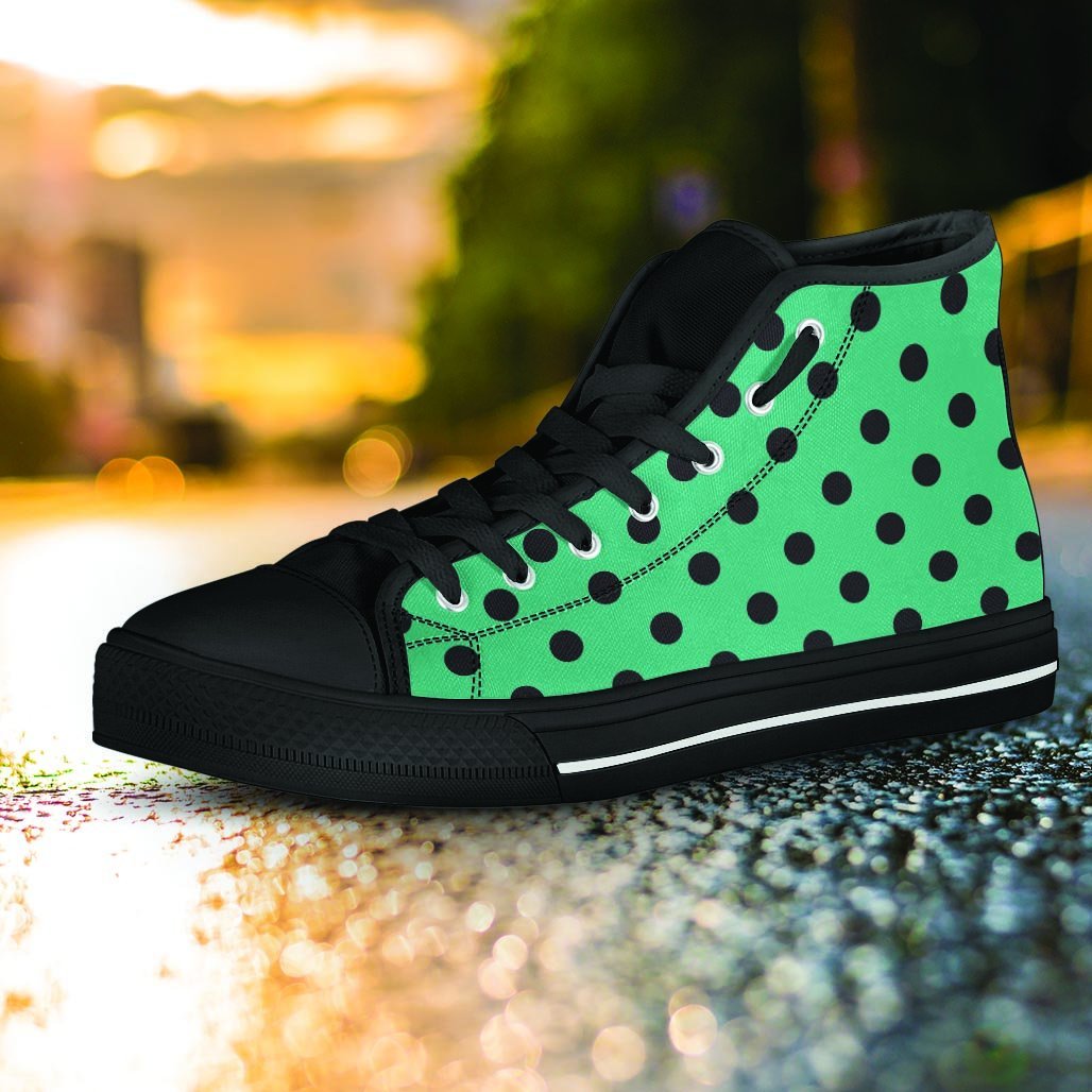 Green Polka Dot Women's High Top Shoes-grizzshop