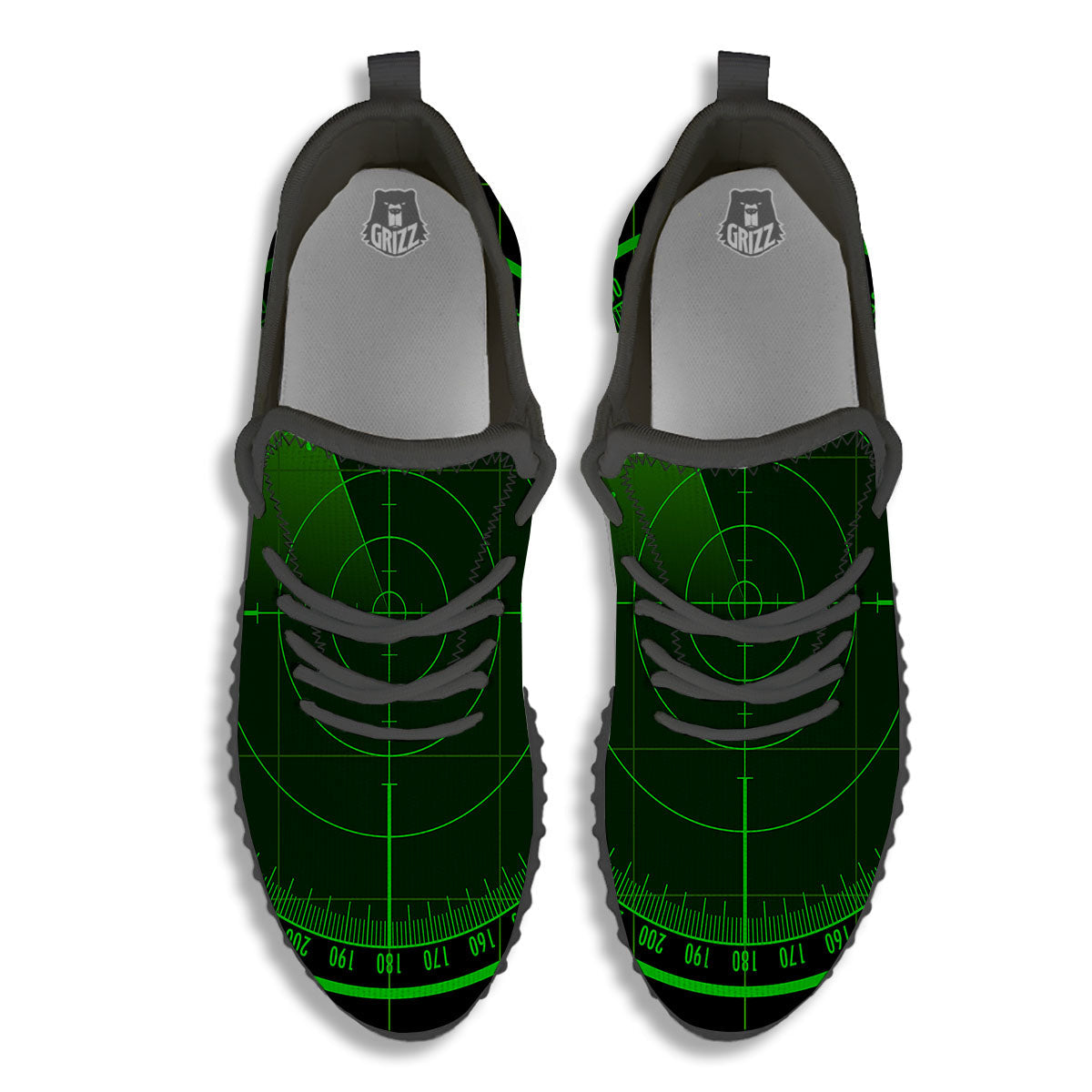 Green Radar Screen Print Black Walking Shoes-grizzshop