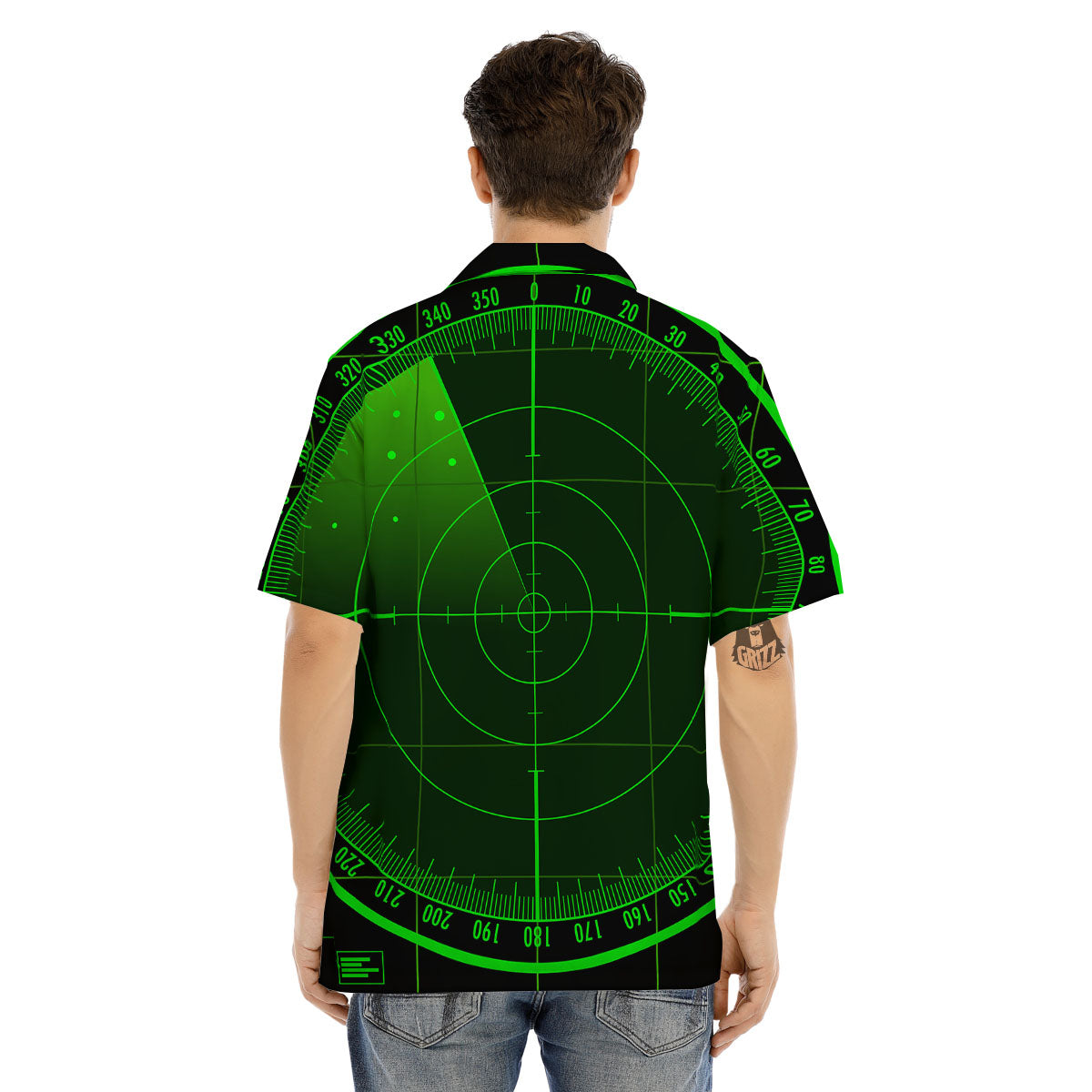 Green Radar Screen Print Men's Hawaiian Shirt-grizzshop