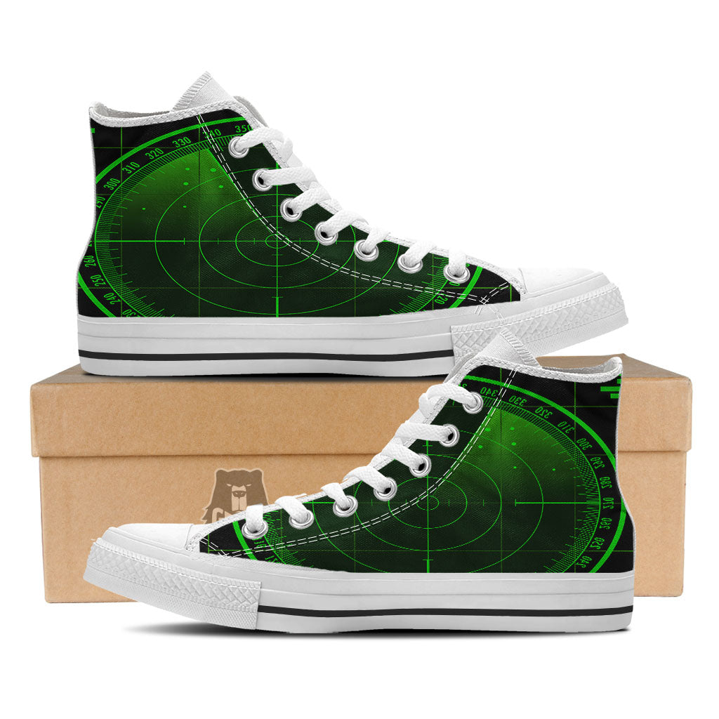 Green Radar Screen Print White High Top Shoes-grizzshop